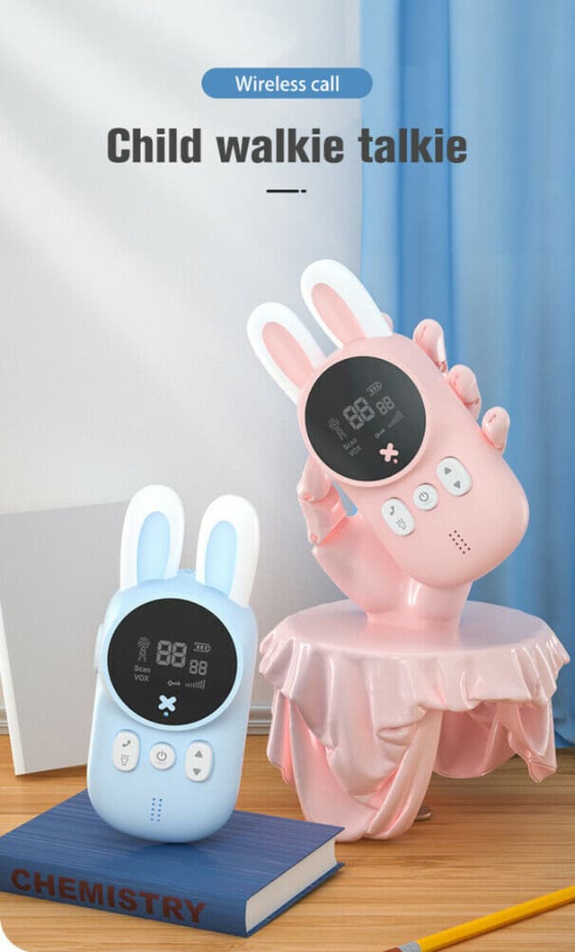 Crony Rabbit Kids 0.5W walkie-talkie Walkie Talkies for Kids Bunny Pattern 22 Channels 3KM Range 2 Way Radio VOX Children with Backlit Flashlight 2 pcs