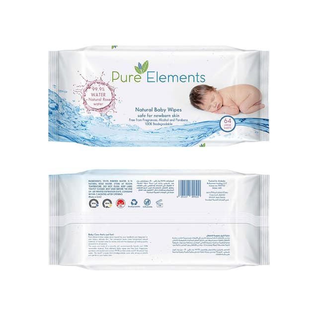 مناديل مبلله (مناديل مبللة للاطفال) - (64 منديل) Rose Natural Baby Wipes - Pure Elements