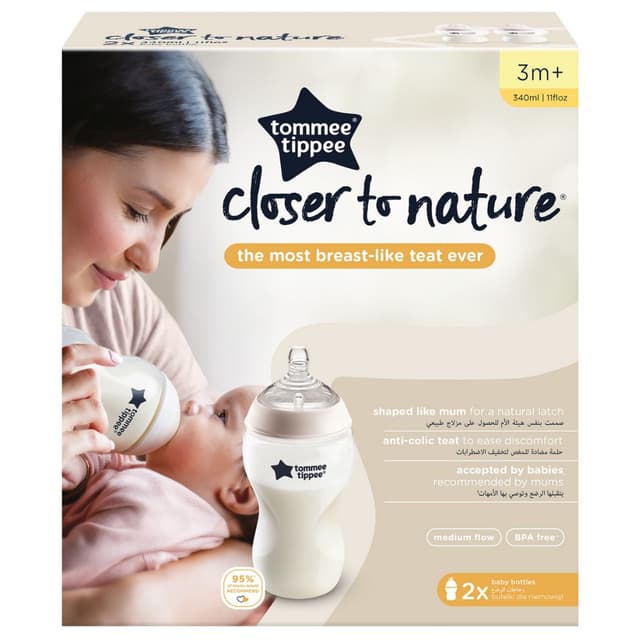 Tommee Tippee Closer to Nature Feeding Bottle 340mlx2 -Clear