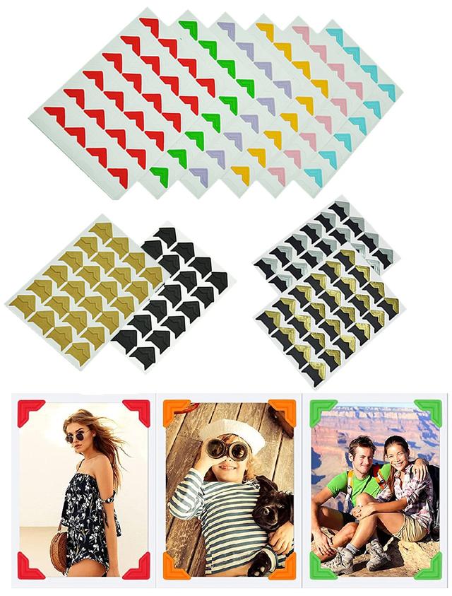 O Ozone 10 Sheets Photo Mounting Corners Stickers Self Adhesive Colorful Decor Picture Album Kraft Paper Stickers Protector for DIY Crafts Scrapbooking Album Dairy Frame -Multicolor - SW1hZ2U6NjI2MTg1