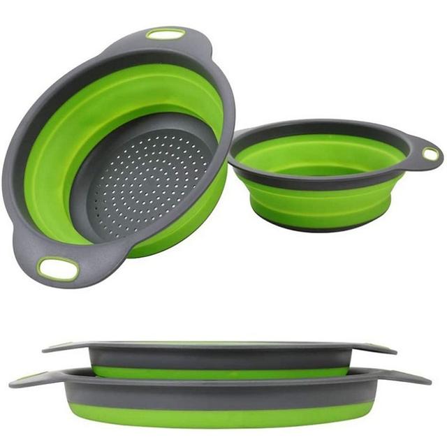 O Ozone 2 in 1 Foldable Silicone Kitchen Strainer [ Rice Strainer , Pasta Strainer , Vegetable Strainer , Fruits Strainer ] [ Heat Proof ] [ Food Grade Material ] Colander - Green - SW1hZ2U6NjI2Mzc3