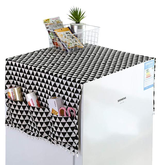 O Ozone Fridge Dust-Proof Cotton Cover, Multi-Purpose Washing Machine Top Cover with Storage Pockets for Pods Home and Kitchen (Black Pattern) - SW1hZ2U6NjI3OTI4