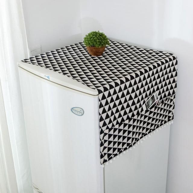 O Ozone Fridge Dust-Proof Cotton Cover, Multi-Purpose Washing Machine Top Cover with Storage Pockets for Pods Home and Kitchen (Black Pattern) - SW1hZ2U6NjI3OTIw