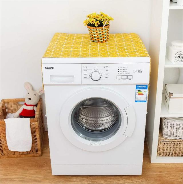 O Ozone Fridge Dust-Proof Cotton Cover, Multi-Purpose Washing Machine Top Cover with Storage Pockets for Pods Home and Kitchen (Yellow Pattern) - SW1hZ2U6NjI3OTgw