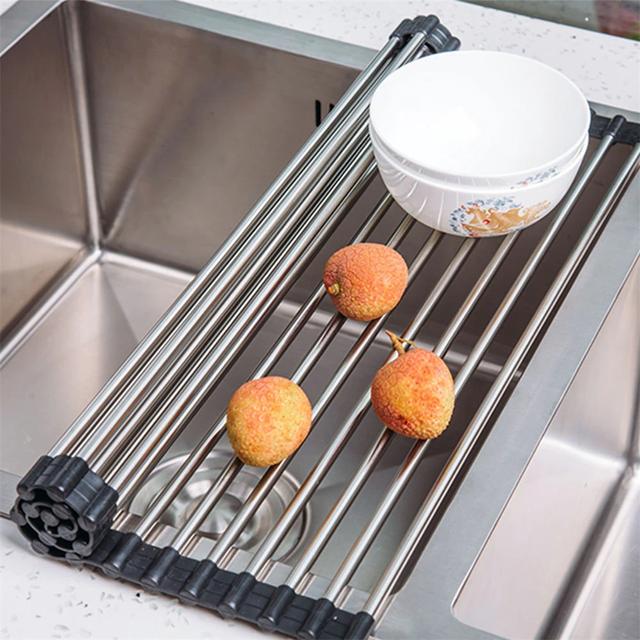 رف تجفيف أطباق ستانلس ستيل 15 أنبوب Kitchen Sink Drainer Rack Foldable Over the Sink Vegetable Dish Drainer - Medium - O Ozone - SW1hZ2U6NjI4NTg4