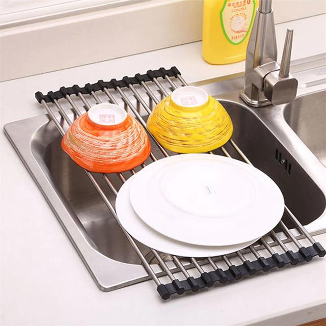 O Ozone Kitchen Sink Drainer Rack Foldable Over the Sink Vegetable Dish Drainer [ 15 Tubes Foldable Drying Rack ] - Medium - SW1hZ2U6NjI4NTkw