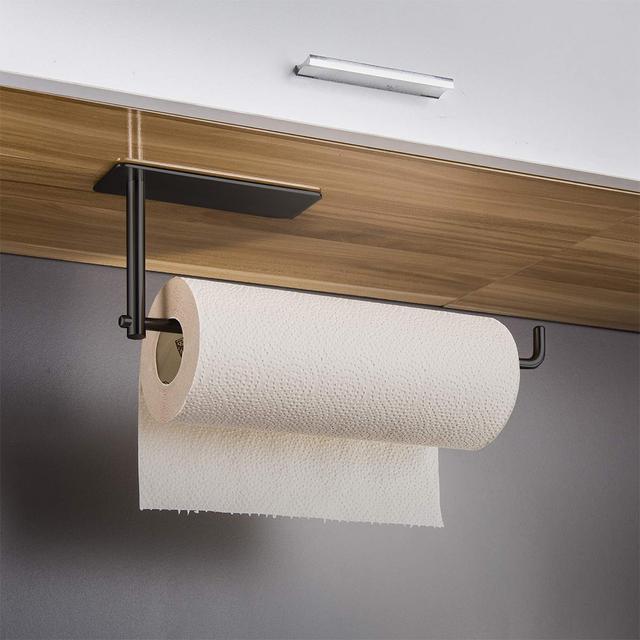 O Ozone Kitchen Tissue Holder [ Towel Rack, Spoon Spatula Holder ] Adhesive Roll Tissue Dispenser [ Stick it on the Wall or Under Cabinet ] Storage Rack - Black - SW1hZ2U6NjI4NjAx