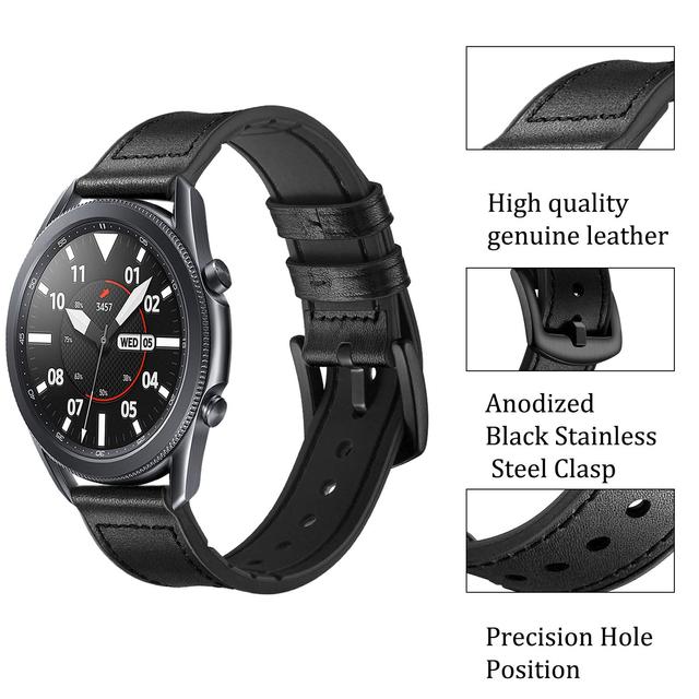 سوار ساعة سامسونج (حزام ساعة) جلد طبيعي 22 مم – أسود   O Ozone Band Compatible With Samsung Galaxy Watch 3 - SW1hZ2U6NjI4NjU4