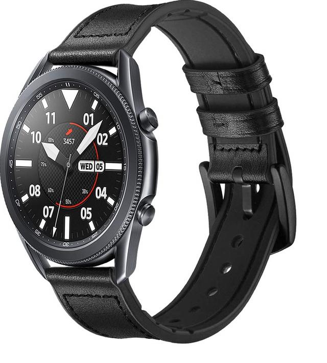 سوار ساعة سامسونج (حزام ساعة) جلد طبيعي 22 مم – أسود   O Ozone Band Compatible With Samsung Galaxy Watch 3 - SW1hZ2U6NjI4NjU0