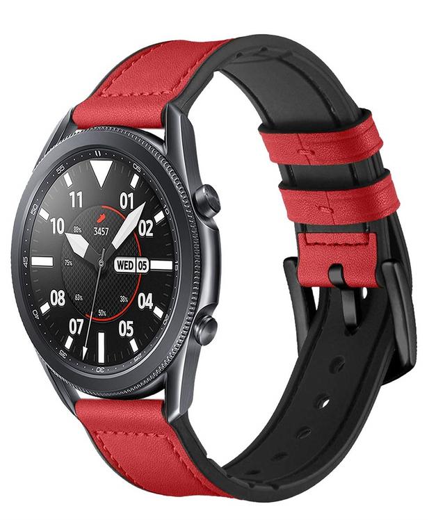 سوار ساعة سامسونج (حزام ساعة) جلد طبيعي 22 مم – أحمر  O Ozone Band Compatible With Samsung Galaxy Watch 3 - SW1hZ2U6NjI4Njc1