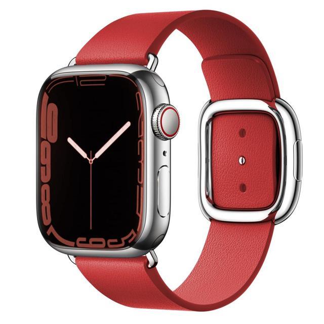 O Ozone Leather Bands Compatible for Apple Watch Band 38mm 40mm 41mm, Genuine Leather Wristband Replacement Strap Compatible with Apple Watch Series 7 6 5 4 3 2 1, for Women Men -Red - SW1hZ2U6NjI4NzU4
