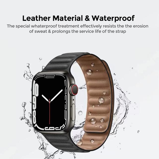 O Ozone Leather Magnetic Loop Strap for Apple Watch Band 42mm 44mm 45mm, Fashionable Replacement Bracelet Strap For iWatch Series 7 6 5 4 3 2 1 SE, Men Women (Black) - SW1hZ2U6NjI4ODcz