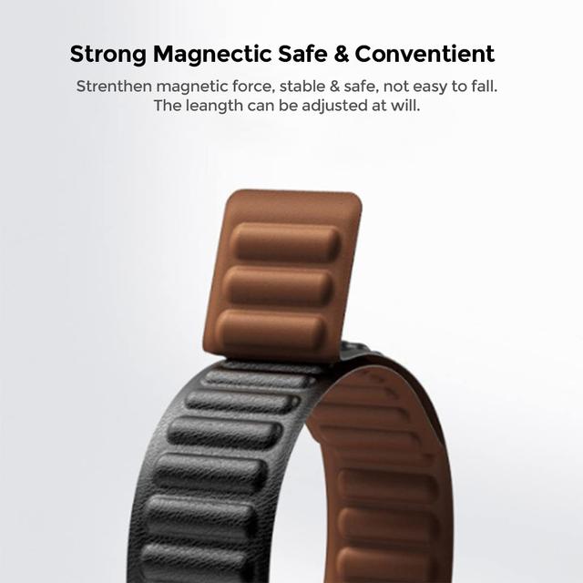 O Ozone Leather Magnetic Loop Strap for Apple Watch Band 42mm 44mm 45mm, Fashionable Replacement Bracelet Strap For iWatch Series 7 6 5 4 3 2 1 SE, Men Women (Brown) - SW1hZ2U6NjI4ODg4