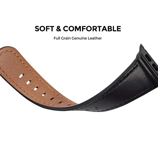 O Ozone Leather Strap Compatible with Apple Watch Strap 38mm 40mm 41mm Premium Leather Strap Replacement Watch Band Quick Release Buckle Wristband for iWatch Strap Series 7/6/SE/5/4/3/2/1 -Black - SW1hZ2U6NjI5MDA3