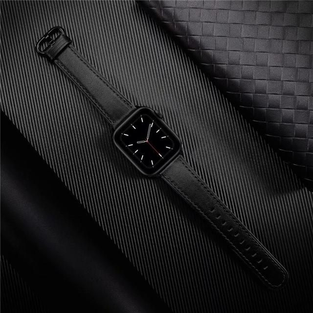 O Ozone Leather Strap Compatible with Apple Watch Strap 38mm 40mm 41mm Premium Leather Strap Replacement Watch Band Quick Release Buckle Wristband for iWatch Strap Series 7/6/SE/5/4/3/2/1 -Black - SW1hZ2U6NjI5MDE1