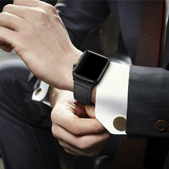 O Ozone Leather Strap Compatible with Apple Watch Strap 38mm 40mm 41mm Premium Leather Strap Replacement Watch Band Quick Release Buckle Wristband for iWatch Strap Series 7/6/SE/5/4/3/2/1 -Black - SW1hZ2U6NjI5MDE3
