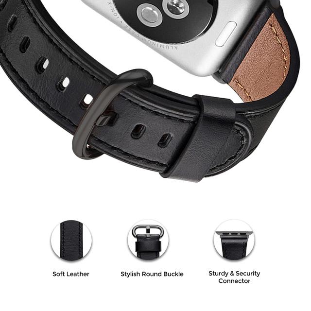 حزام ساعة أبل جلد 42/44/45 مم - أسود  O Ozone Strap Compatible with Apple Watch - SW1hZ2U6NjI5MDk0