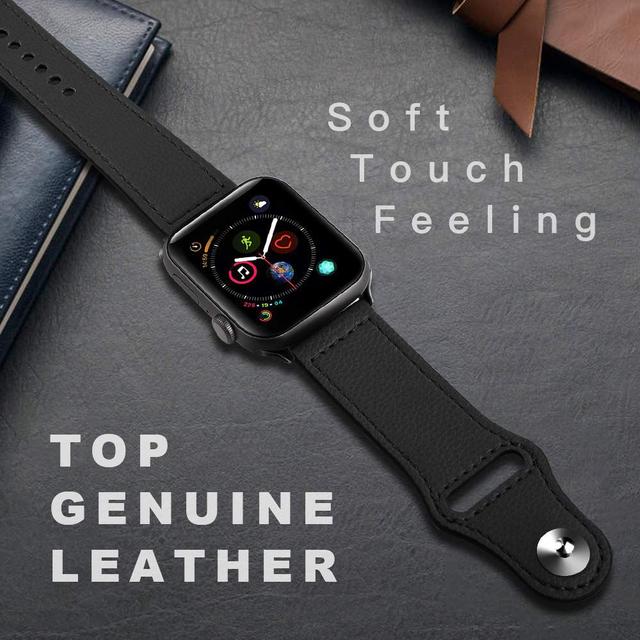 O Ozone Leather Strap for Apple Watch 42mm 44mm 45mm, Genuine Leather Replacement Wristband Strap For iWatch Series 7 6 5 4 3 2 1 SE , Men Women (Black) - SW1hZ2U6NjI5Mjk4