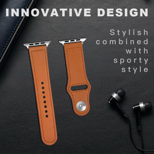 O Ozone Leather Strap for Apple Watch 42mm 44mm 45mm, Genuine Leather Replacement Wristband Strap For iWatch Series 7 6 5 4 3 2 1 SE , Men Women (Brown) - SW1hZ2U6NjI5MzEz