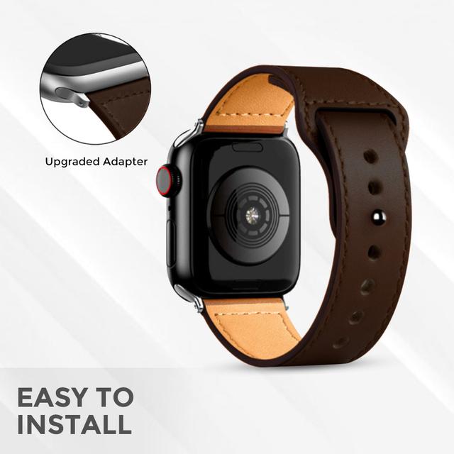 O Ozone Leather Strap for Apple Watch 42mm 44mm 45mm, Genuine Leather Replacement Wristband Strap For iWatch Series 7 6 5 4 3 2 1 SE , Men Women (Dark Brown) - SW1hZ2U6NjI5MzI2