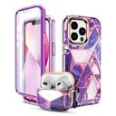 O Ozone Marble Bundle for iPhone 14 Pro Max Case + Airpods Pro 2 Case/Airpods Pro 2nd Generation Case, Full-Body Smooth Gloss Finish Marble Shockproof Bumper Stylish Cover for Women Girls (Purple) - SW1hZ2U6NjI5NTIz