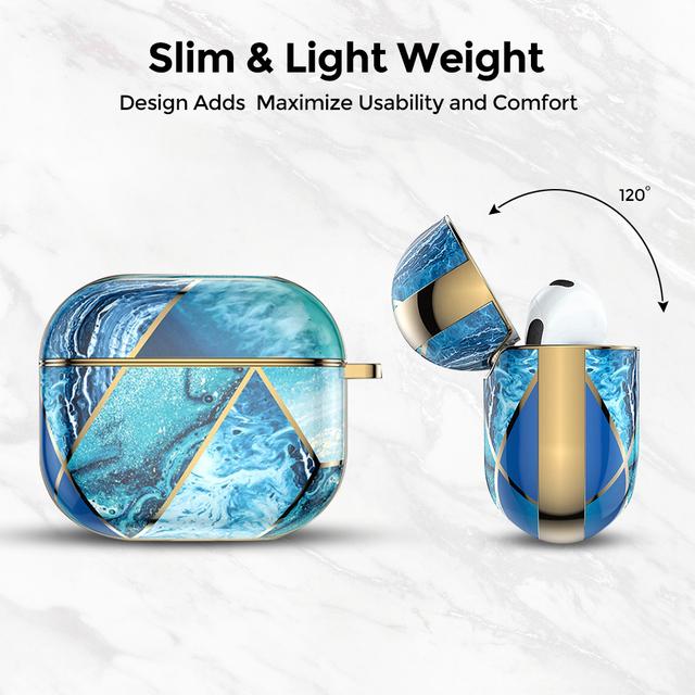 O Ozone Marble Bundle for iPhone 13 Pro Max Case + Air Pods 3rd Generation Case, Full-Body Smooth Gloss Finish Marble Shockproof Bumper Stylish Cover for Women Girls (Blue) - SW1hZ2U6NjI5NTQ4