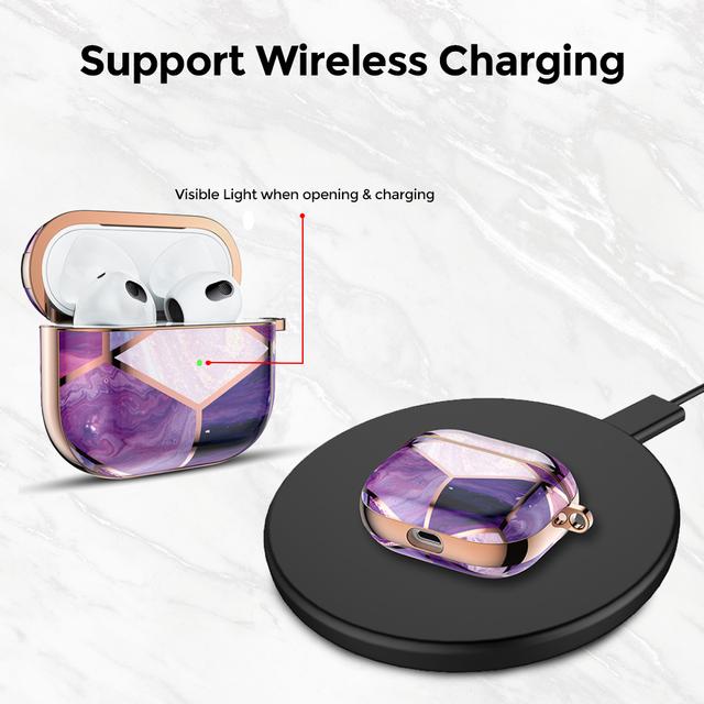 O Ozone Marble Bundle for iPhone 13 Pro Max Case + Air Pods 3rd Generation Case, Full-Body Smooth Gloss Finish Marble Shockproof Bumper Stylish Cover for Women Girls (Purple) - SW1hZ2U6NjI5NTgy