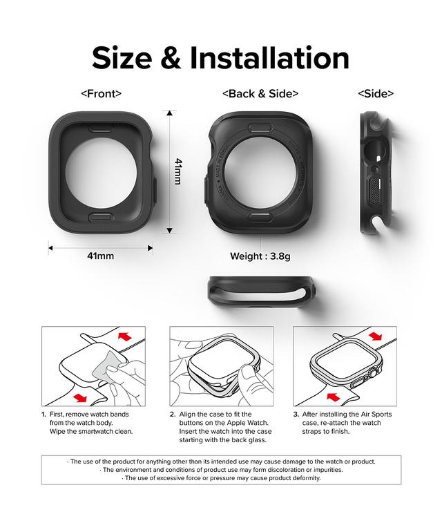 Ringke Air Sports Compatible with Apple Watch 7 41mm Case, Thin Soft Flexible Rugged TPU Raised Bezel Frame Protective Button Cover for Apple Watch Series SE/7/ 6/5/4 41mm -Black - SW1hZ2U6NjMzOTIz