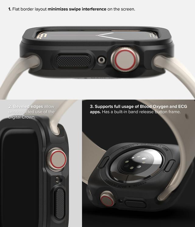 Ringke Air Sports Compatible with Apple Watch 7 45mm Case, Thin Soft Flexible Rugged TPU Raised Bezel Frame Protective Button Cover for Apple Watch Series SE/7/ 6/5/4 45mm - Black - SW1hZ2U6NjMzOTQy