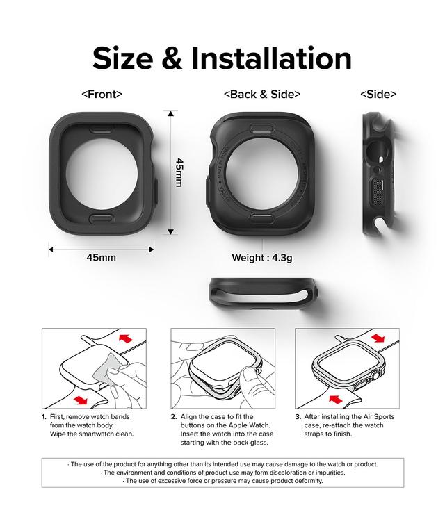 Ringke Air Sports Compatible with Apple Watch 7 45mm Case, Thin Soft Flexible Rugged TPU Raised Bezel Frame Protective Button Cover for Apple Watch Series SE/7/ 6/5/4 45mm - Dark Gray - SW1hZ2U6NjMzOTU3