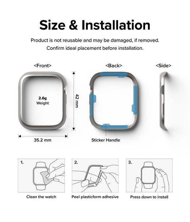 Ringke Bezel Styling Compatible with Apple Watch 7 41mm Stainless Steel Adhesive Frame Ring Cover Anti Scratch Protection for Apple Watch7 41mm - Silver (41-09) - SW1hZ2U6NjM0MTUx