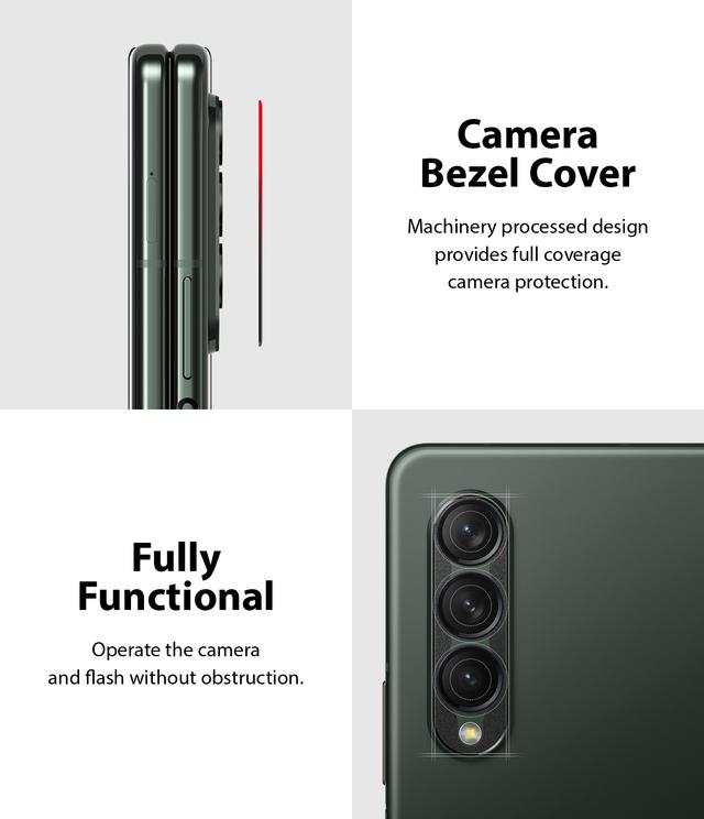 غطاء عدسة كاميرا لهاتف Galaxy Z Fold 3 5G أسود Camera Styling Lens Protector, Aluminium Frame Tough Protective - Ringke - SW1hZ2U6NjM0Mjcy