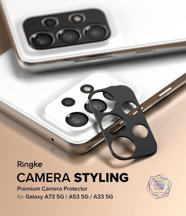 Ringke Camera Styling Compatible with Samsung Galaxy A33 5G / A53 5G / A73 5G Camera Lens Protector, Aluminium Frame Tough Protective Adhesive Cover Sticker - Black - SW1hZ2U6NjM0MzQ4