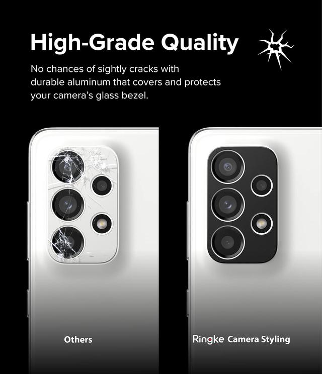 Ringke Camera Styling Compatible with Samsung Galaxy A33 5G / A53 5G / A73 5G Camera Lens Protector, Aluminium Frame Tough Protective Adhesive Cover Sticker - Black - SW1hZ2U6NjM0MzUy