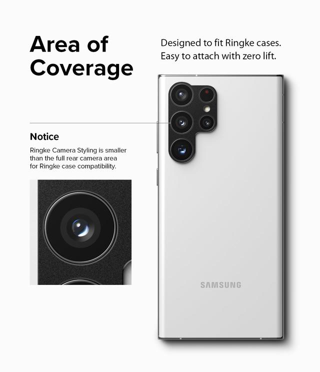 غطاء عدسة كاميرا لهاتف Samsung Galaxy S22 Ultra 5G أسود Camera Styling Lens Protector, Aluminium Frame Tough Protective - Ringke - SW1hZ2U6NjM0MzY5