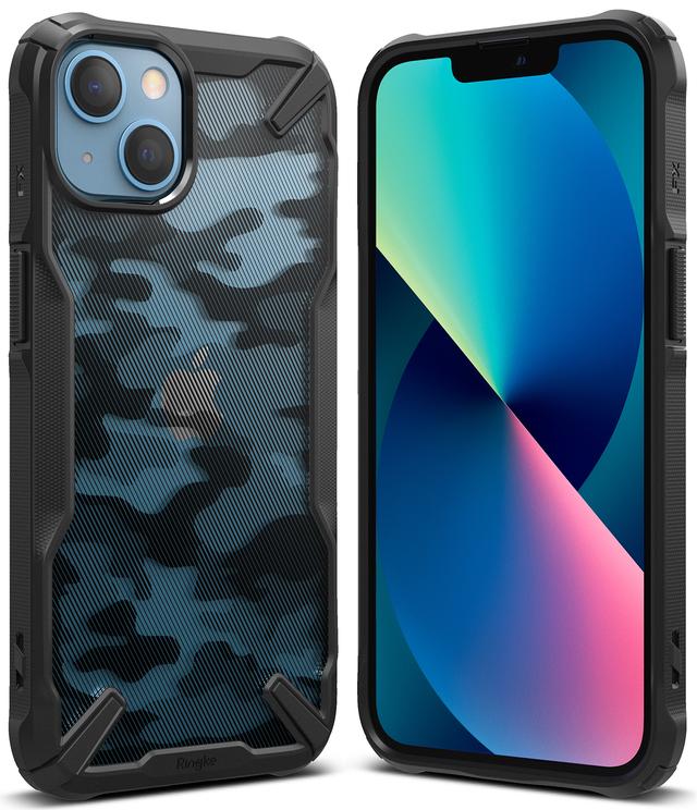 Ringke Cover for iPhone 13 Mini Case Hard Fusion-X Ergonomic Transparent Shock Absorption TPU Bumper [ Designed Case for iPhone 13 Mini ] - Camo Black - SW1hZ2U6NjM0NjEx