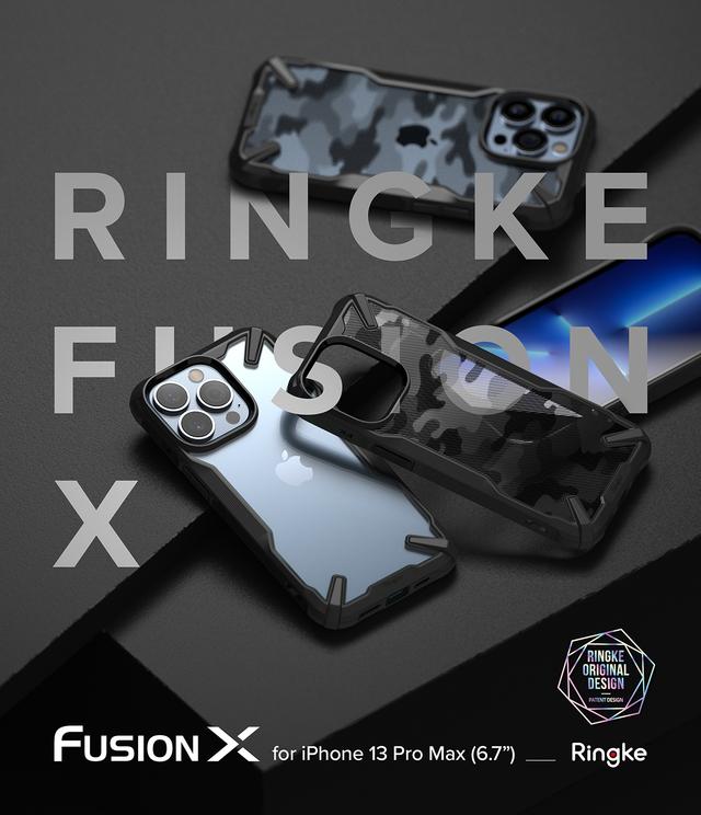Ringke Cover for iPhone 13 Pro Max Case Hard Fusion-X Ergonomic Transparent Shock Absorption TPU Bumper [ Designed Case for iPhone 13 Pro Max ] - Camo Black - SW1hZ2U6NjM0Nzc5