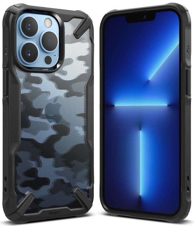Ringke Cover for iPhone 13 Pro Max Case Hard Fusion-X Ergonomic Transparent Shock Absorption TPU Bumper [ Designed Case for iPhone 13 Pro Max ] - Camo Black - SW1hZ2U6NjM0NzY1