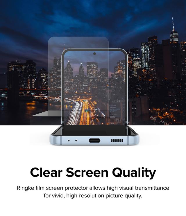Ringke Dual Easy Film (2 Pack) Compatible with Samsung Galaxy Z Flip 4 ,High Resolution Support Ultrasonic Fingerprint Easy Application Case Friendly Screen Protector for Galaxy Z Flip 4 (2022) - SW1hZ2U6NjM0ODA5