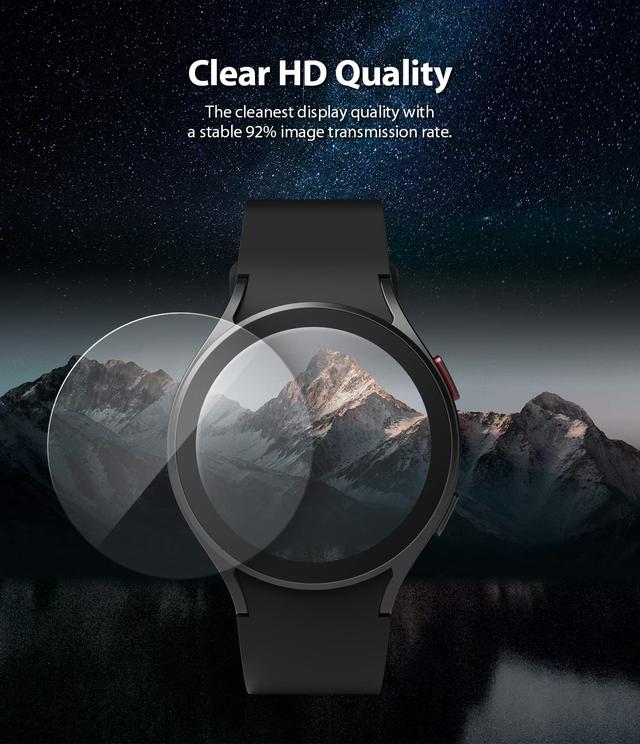 Ringke Tempered Glass Screen Protector (4 Pack) Compatible with Samsung Galaxy Watch 4 44mm Smartwatch 9H Hardness Anti Scratch Full Cover Protective Film - SW1hZ2U6NjM3ODU0