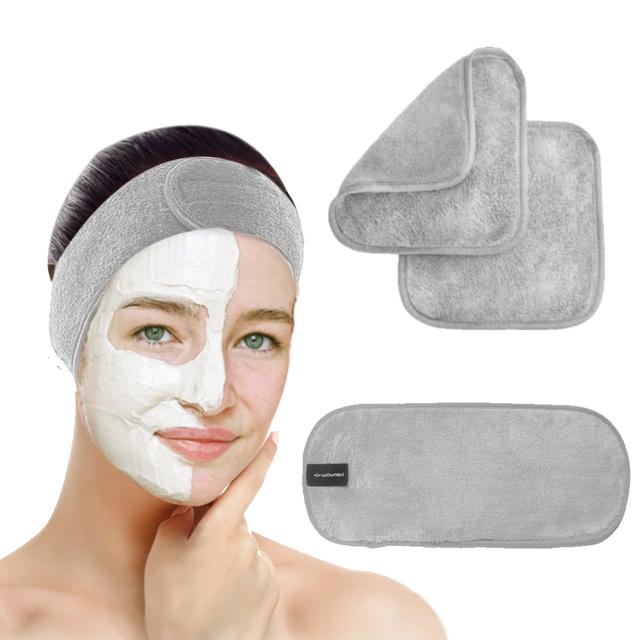 منشفة مزيلة مكياج مع ربطة شعر- 4 قطع Wownect Makeup Cloth Reusable Microfiber Facial Headband Make up Hair Band - SW1hZ2U6NjM3OTI1
