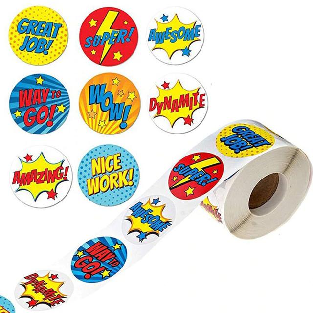 مجموعة ملصقات (ستيكرات) دائرية تشجيعية للأطفال 6 أشكال 500 قطعة Six Style Encouragement Stationery Stickers Round [1 inch][500 Pcs Labels] – Wownect - SW1hZ2U6NjM4MDYx