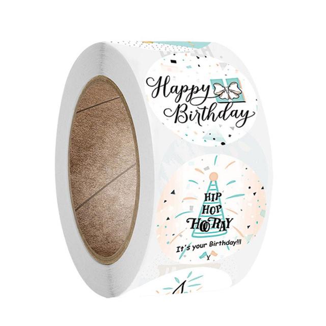 مجموعة ملصقات (ستيكرات) عيد ميلاد دائرية ملونة 6 أشكال 500 قطعة Happy Birthday Sticker Round [1 inch][500 Stickers] - Wownect - SW1hZ2U6NjM4MDc1