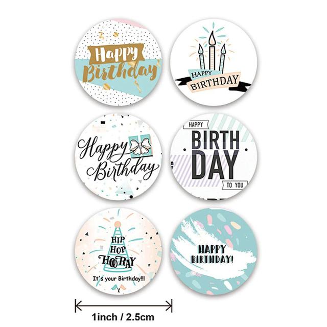 مجموعة ملصقات (ستيكرات) عيد ميلاد دائرية ملونة 6 أشكال 500 قطعة Happy Birthday Sticker Round [1 inch][500 Stickers] - Wownect - SW1hZ2U6NjM4MDc3