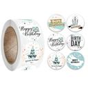 مجموعة ملصقات (ستيكرات) عيد ميلاد دائرية ملونة 6 أشكال 500 قطعة Happy Birthday Sticker Round [1 inch][500 Stickers] - Wownect - SW1hZ2U6NjM4MDcz