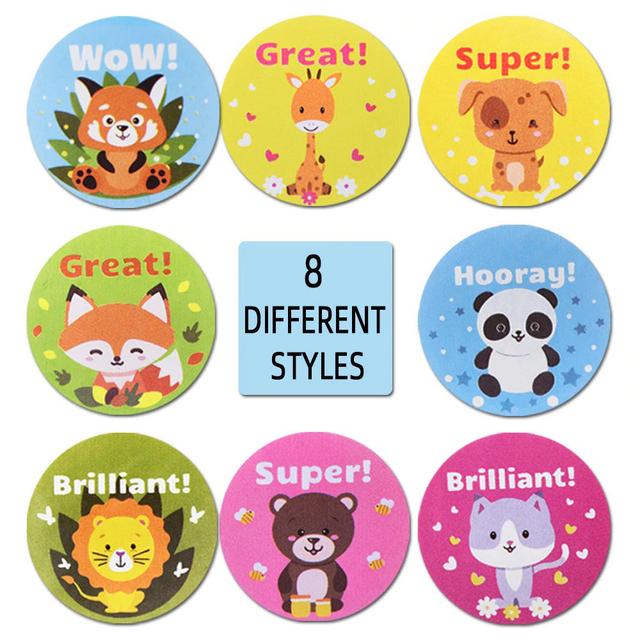 مجموعة ملصقات (ستيكرات) دائرية تشجيعية للأطفال 1000 قطعة Adorable Animal Encouragement Stationery Stickers Round [1 inch][1000 Pcs Labels] - Wownect - SW1hZ2U6NjM4MTIw