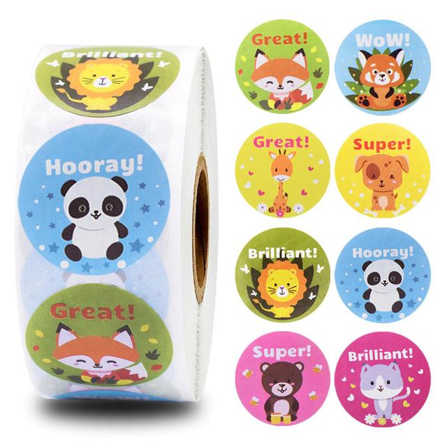 مجموعة ملصقات (ستيكرات) دائرية تشجيعية للأطفال 1000 قطعة Adorable Animal Encouragement Stationery Stickers Round [1 inch][1000 Pcs Labels] - Wownect - SW1hZ2U6NjM4MTE2