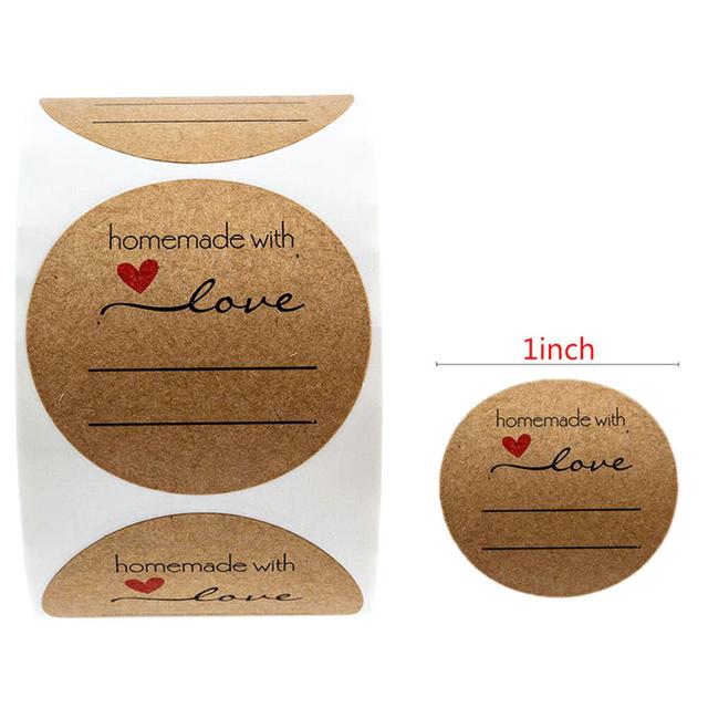 مجموعة ملصقات (ستيكرات) هاند ميد دائرية 1000 قطعة بني Brown Kraft Paper Labels Stickers Homemade With Love [1inch][1000 Pcs Labels]  - Wownect - SW1hZ2U6NjM4MjYw