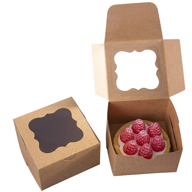 Wownect Cardboard Gift Boxes Kraft Paper Boxes with Unique Shape [4x4x2.5 Inch][Pack of 20] Cake Box For Kids Muffins Cookies Party Favor Treats and Jewelry Packaging - SW1hZ2U6NjM4MzU2