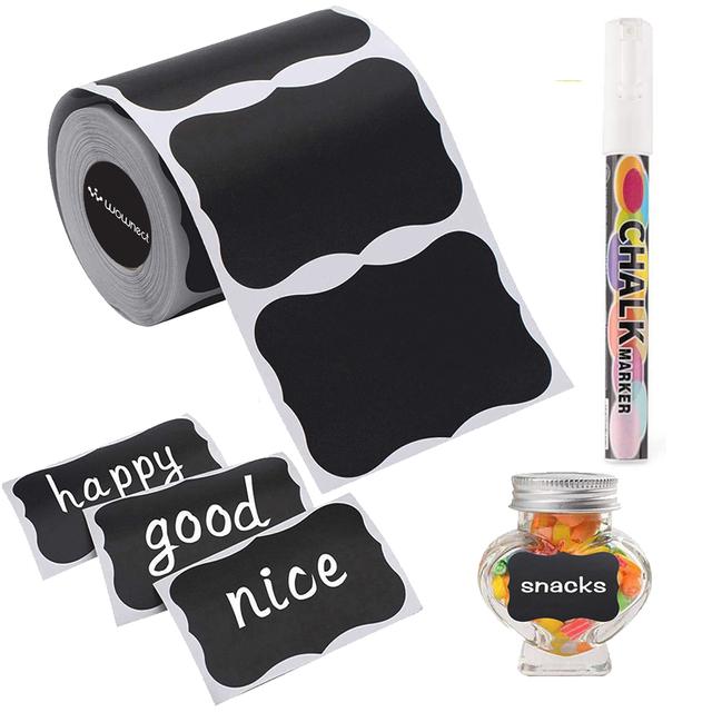 Wownect Chalkboard Label Sticker With White, Silver & Gold Calk Marker Unique [2.3x1.5 Inch][240 Pcs Waterproof][ 2 Rolls 3 Chalk Marker ] for Mason Jars, Glass, Cups, Containers, Kitchen, Laundry Room - SW1hZ2U6NjM4NDc4